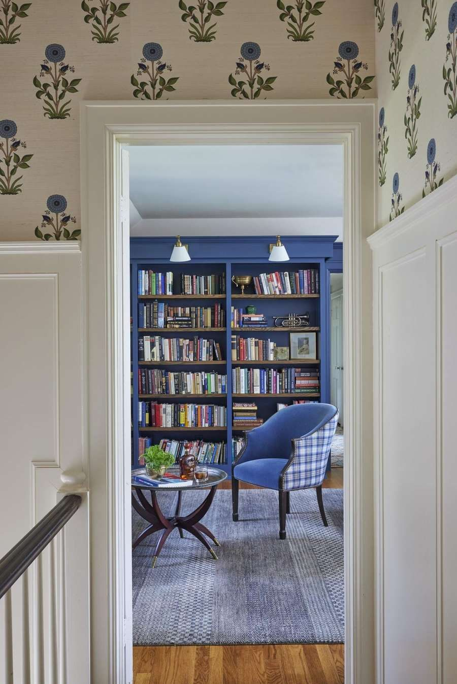 Curated Home library after, hallway view, designed by Kimberly Knight of Twig and Trove Interiors